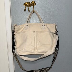 Cream Canvas Tote Bag with Black Strap